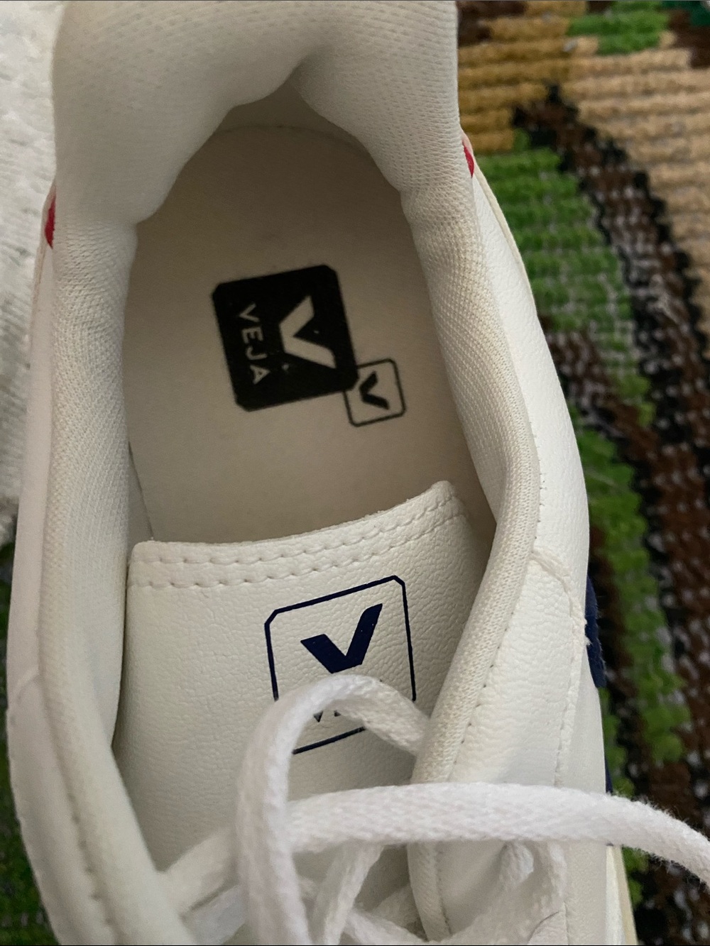 Veja White Sneakers with Navy V and Red Heel Tab - Picture 4 of 4